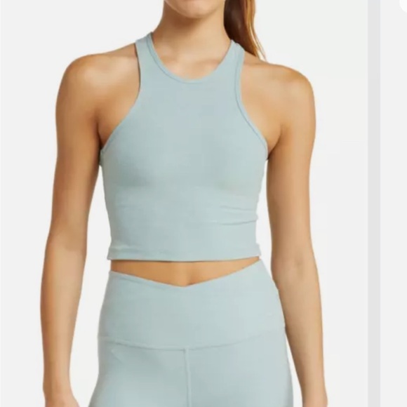 NWOT Beyond Yoga Studio Crop Tank in Fresh Sage Heather